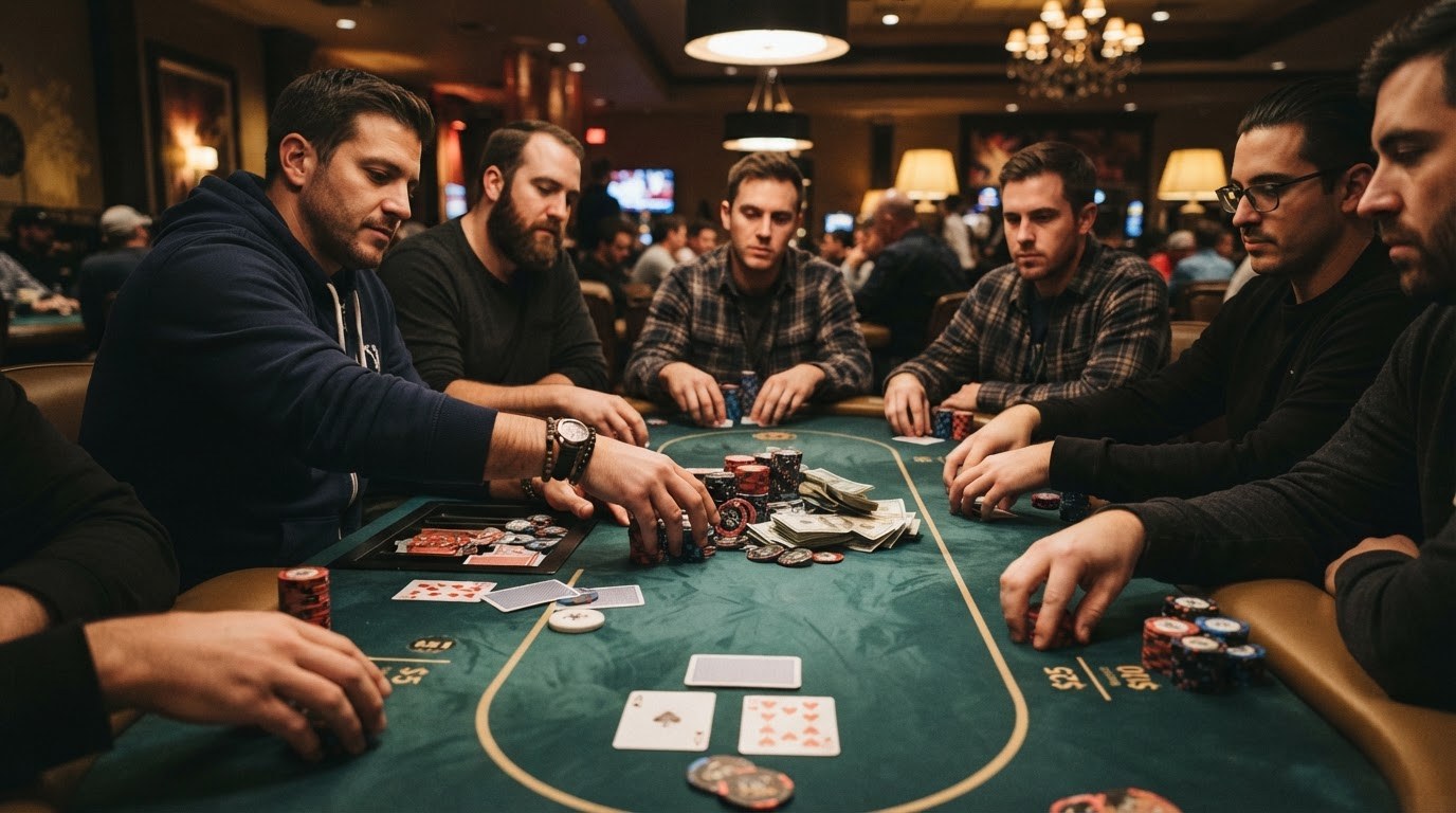 Live poker table in a casino poker room — poker statistics
